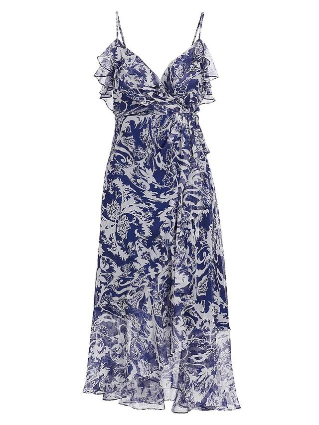 Womens Floral Chiffon Ruffled Midi-Dress Product Image