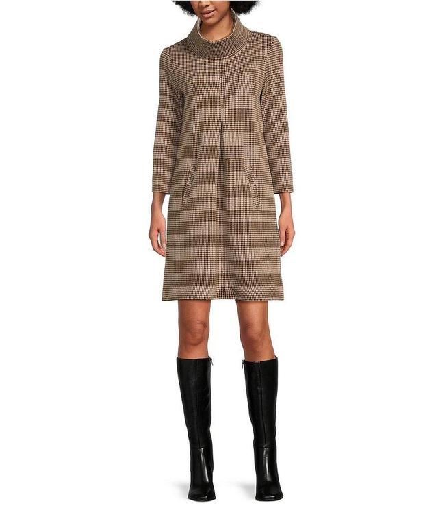 tyler boe Jacquard Woven Houndstooth Print Turtleneck 3/4 Sleeve Pocketed Wrinkle-Free Dress Product Image