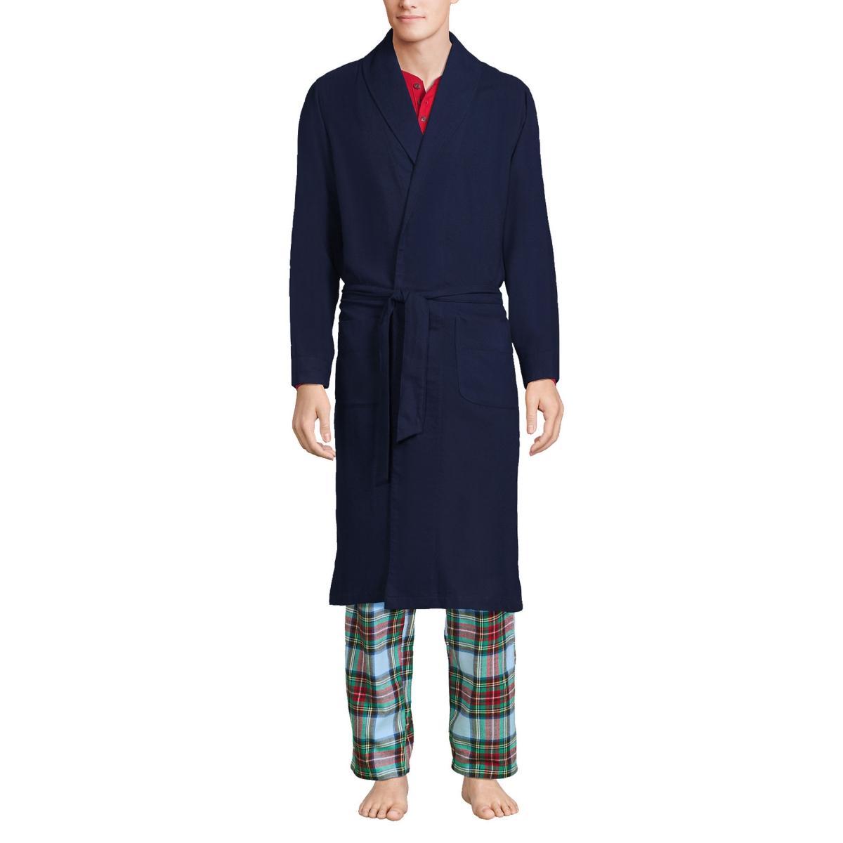 Mens Lands End Flannel Robe Deep Blue Product Image