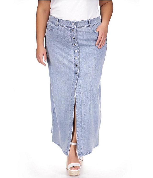 Michael Kors Plus Size Denim Button Front Maxi Skirt Product Image