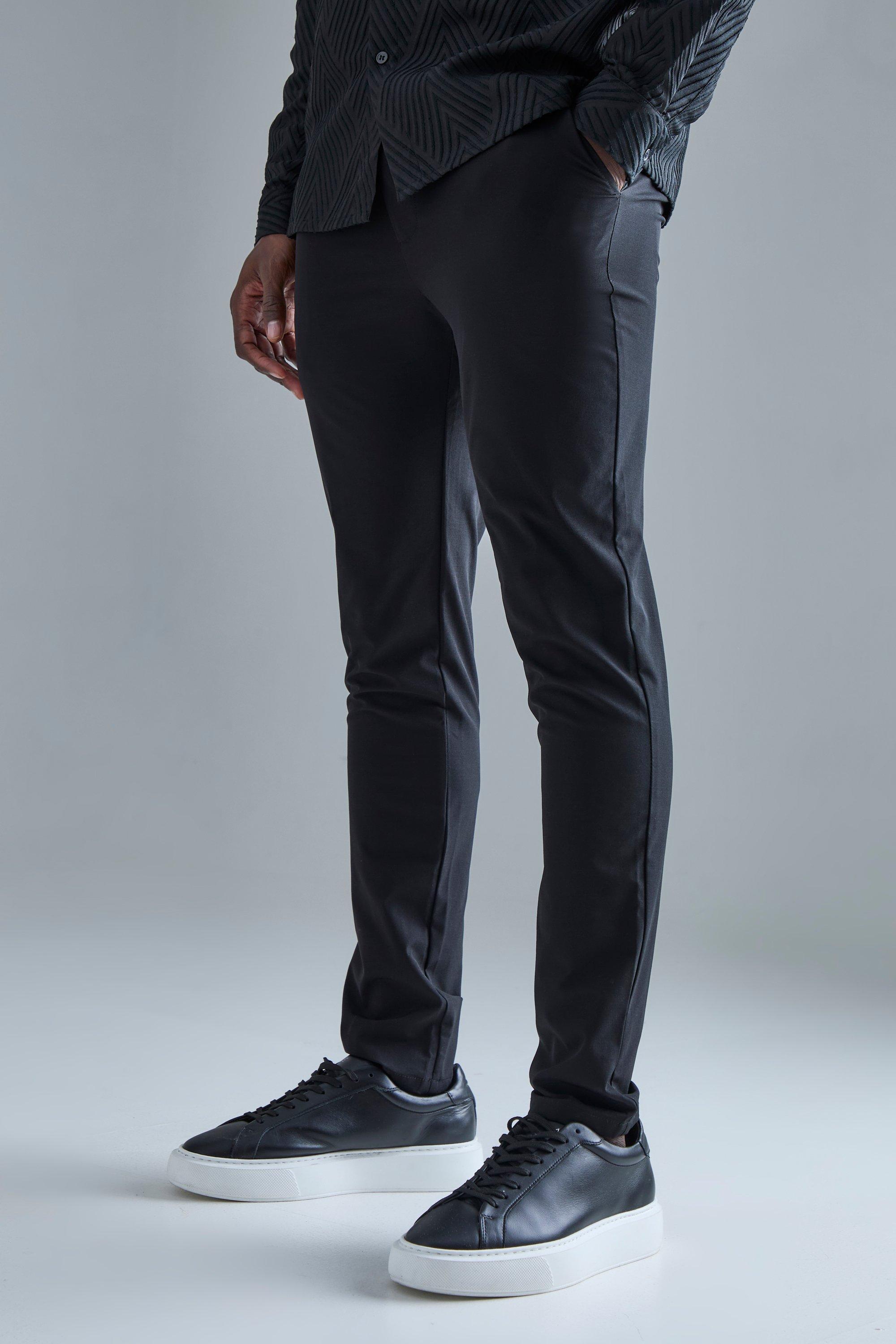 Mens Black Slim Stretch Trousers, Black Product Image