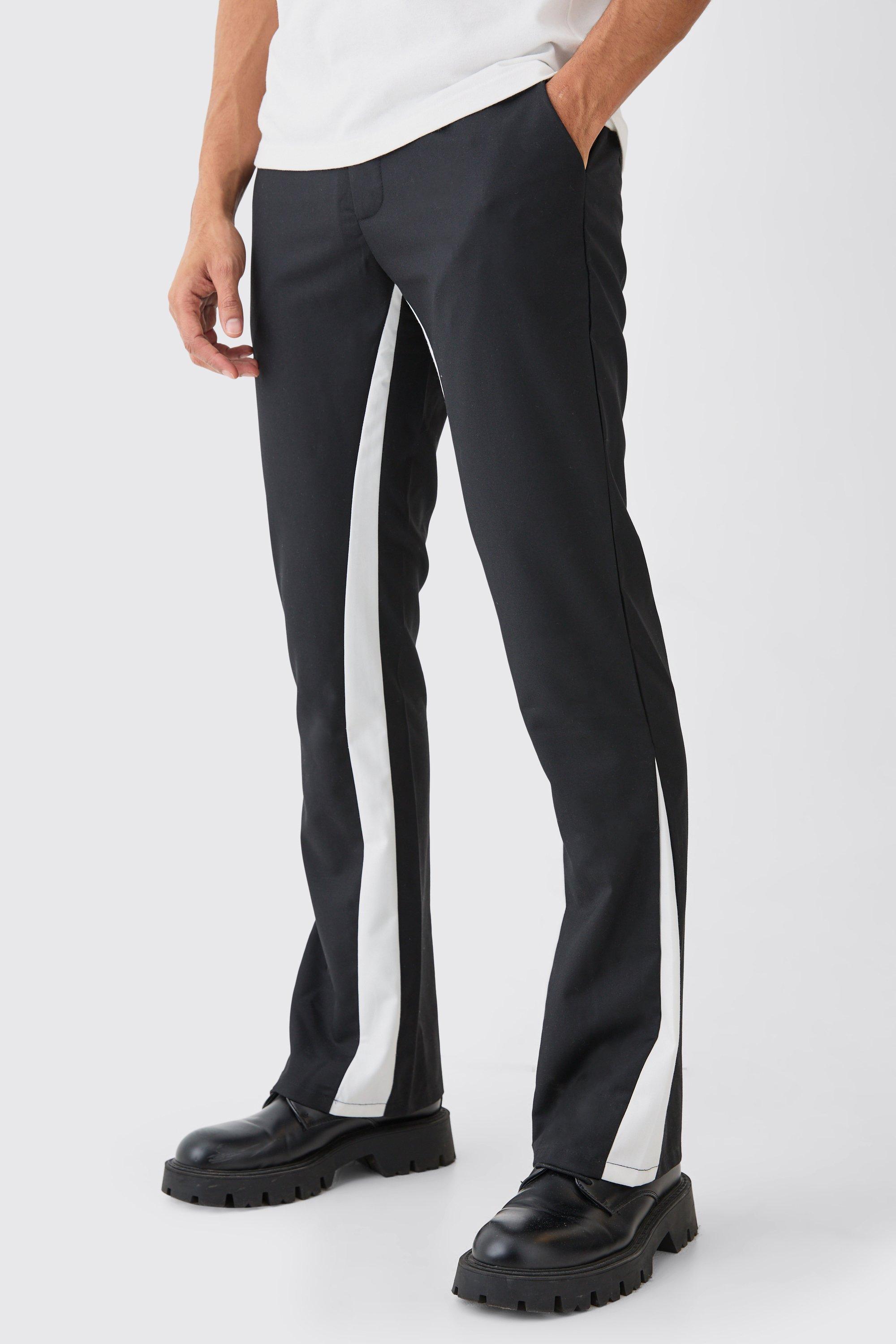 Mens Black Tailored Gusset Detail Flared Trousers, Black product image