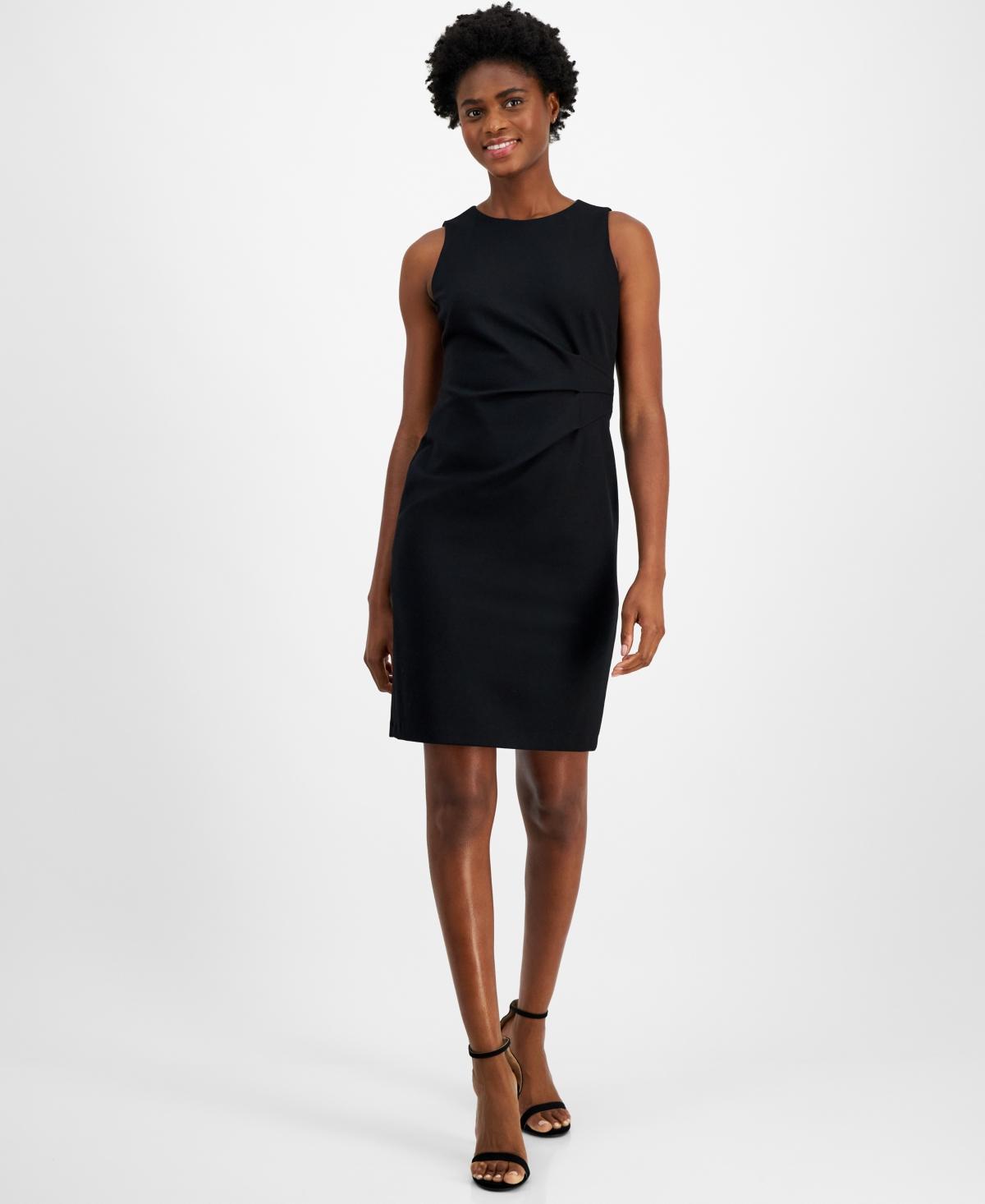 Anne Klein Womens Round-Neck Side-Pleat Dress Product Image