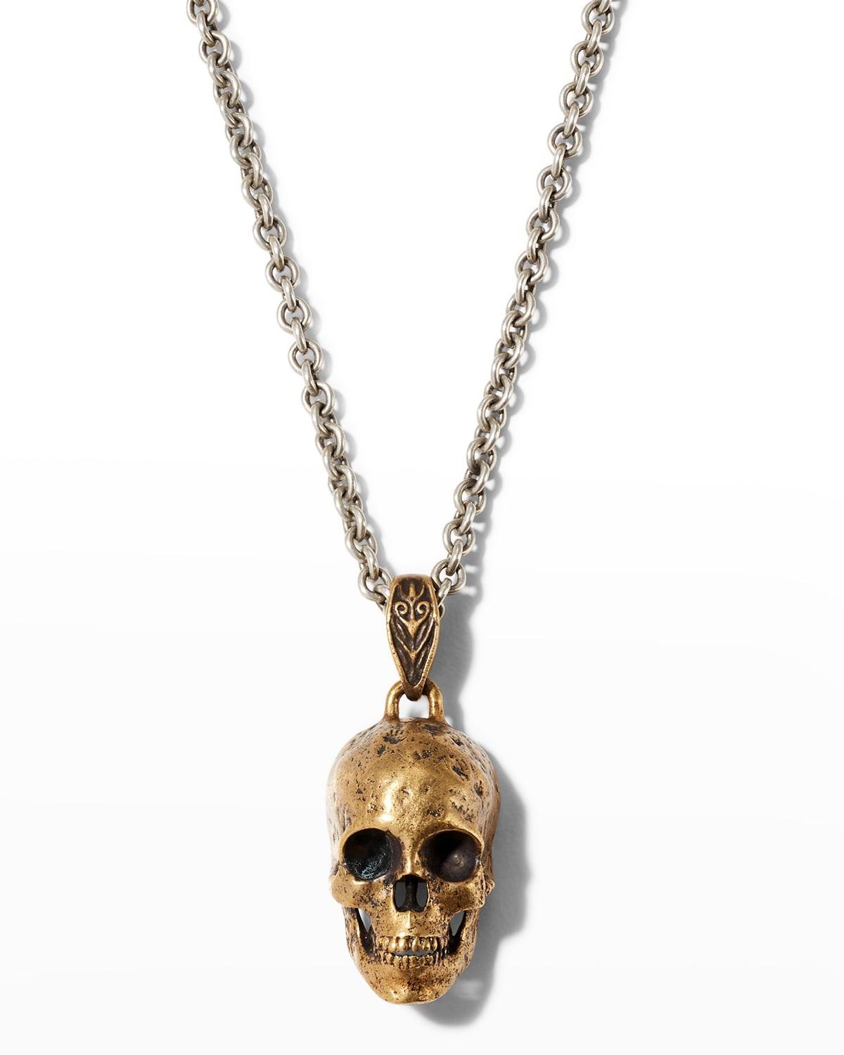 John Varvatos Collection Mens Sterling Silver & Brass Skull Pendant Necklace, 24 Product Image