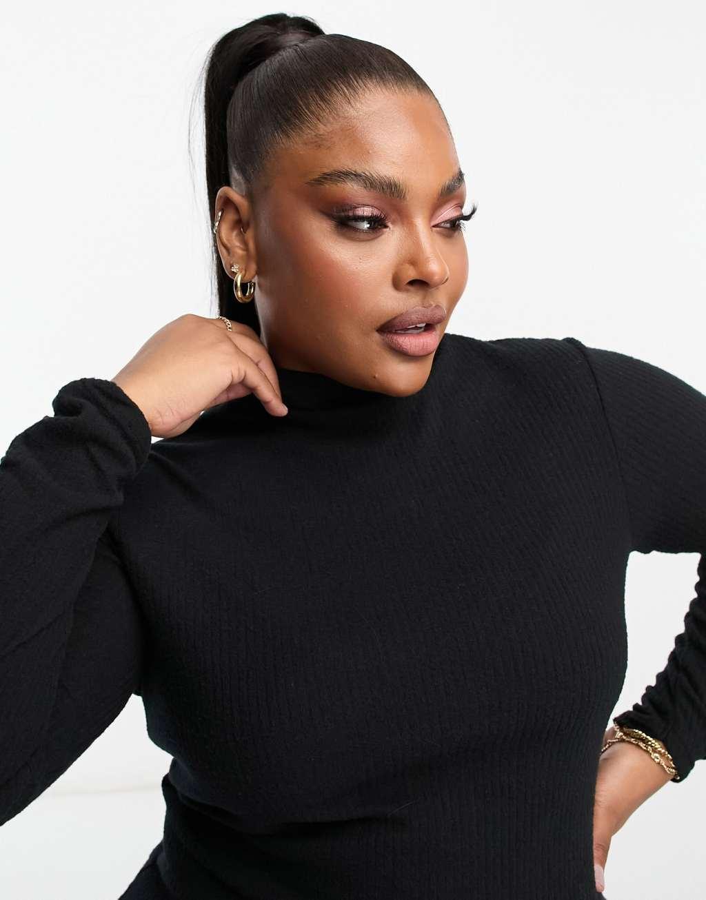 River Island Plus turtle neck long sleeve top in black Product Image