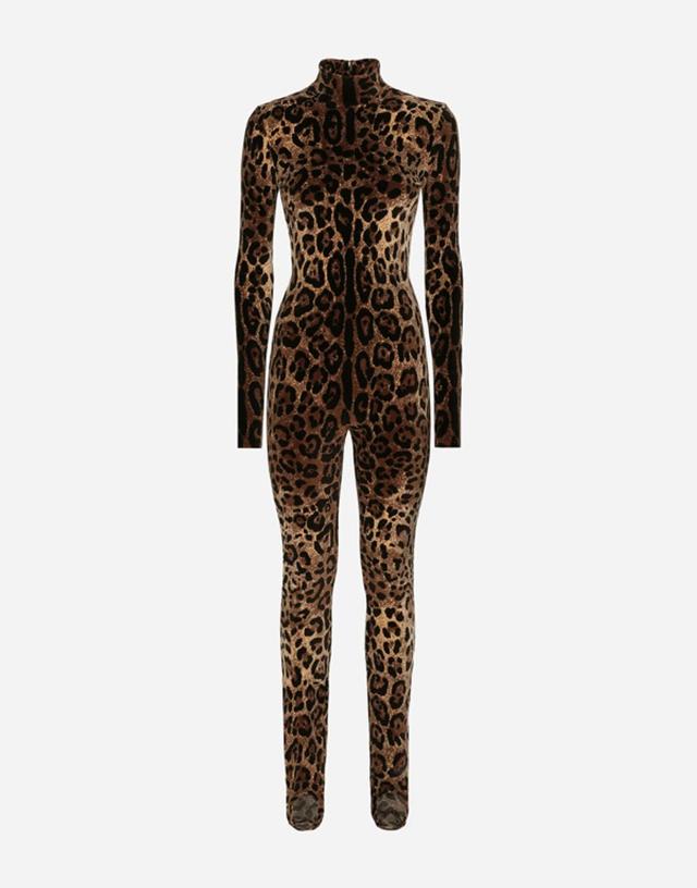 X Kim Leopard-jacquard Cotton-blend Jumpsuit In Animalier Product Image