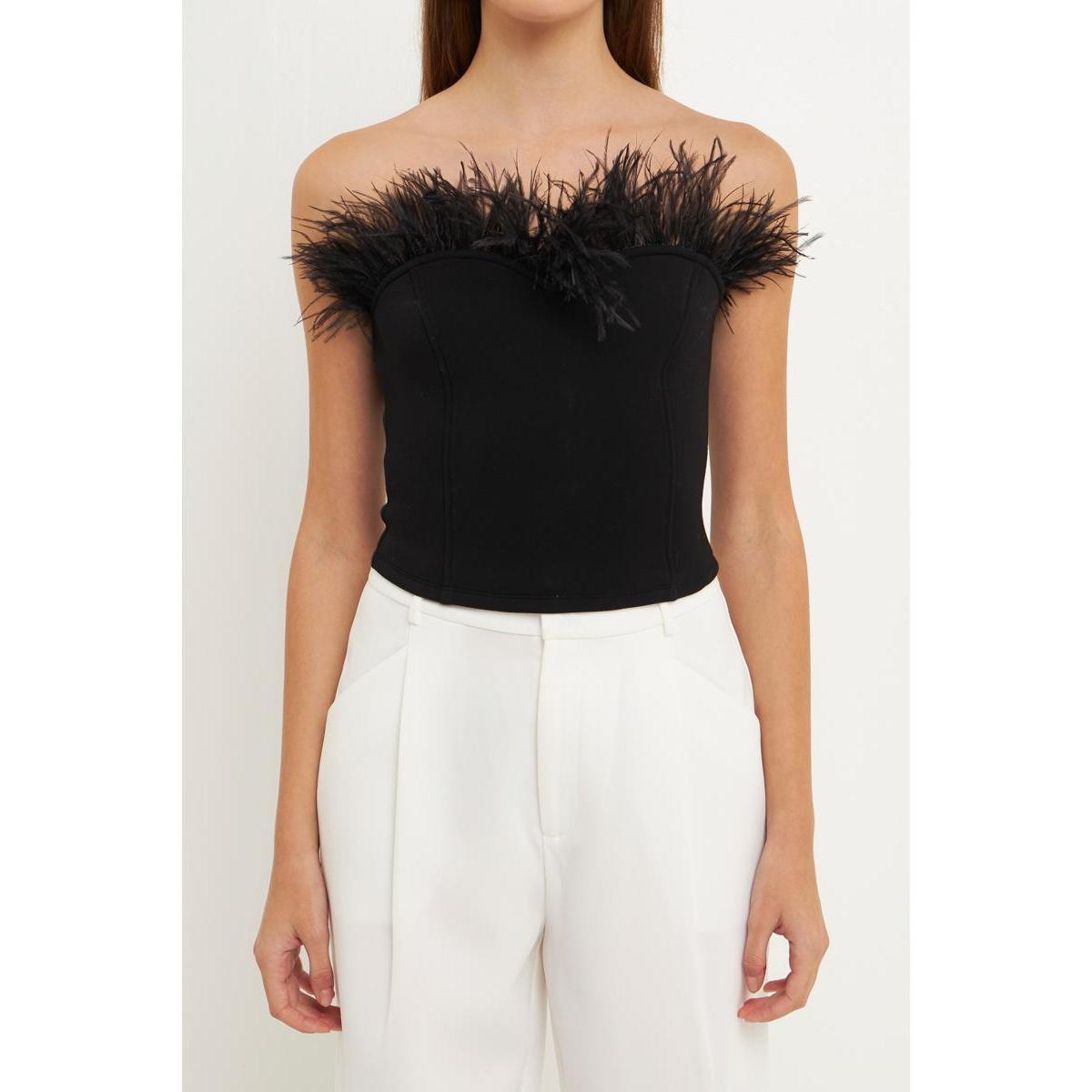 Womens Strapless Knit Feather Top Product Image