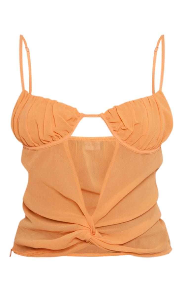 Orange Chiffon Ruched Twist Front Long Top Product Image