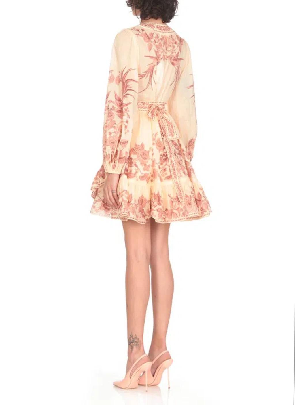 ZIMMERMANN Mini Dress In Cream Pink Bird Product Image