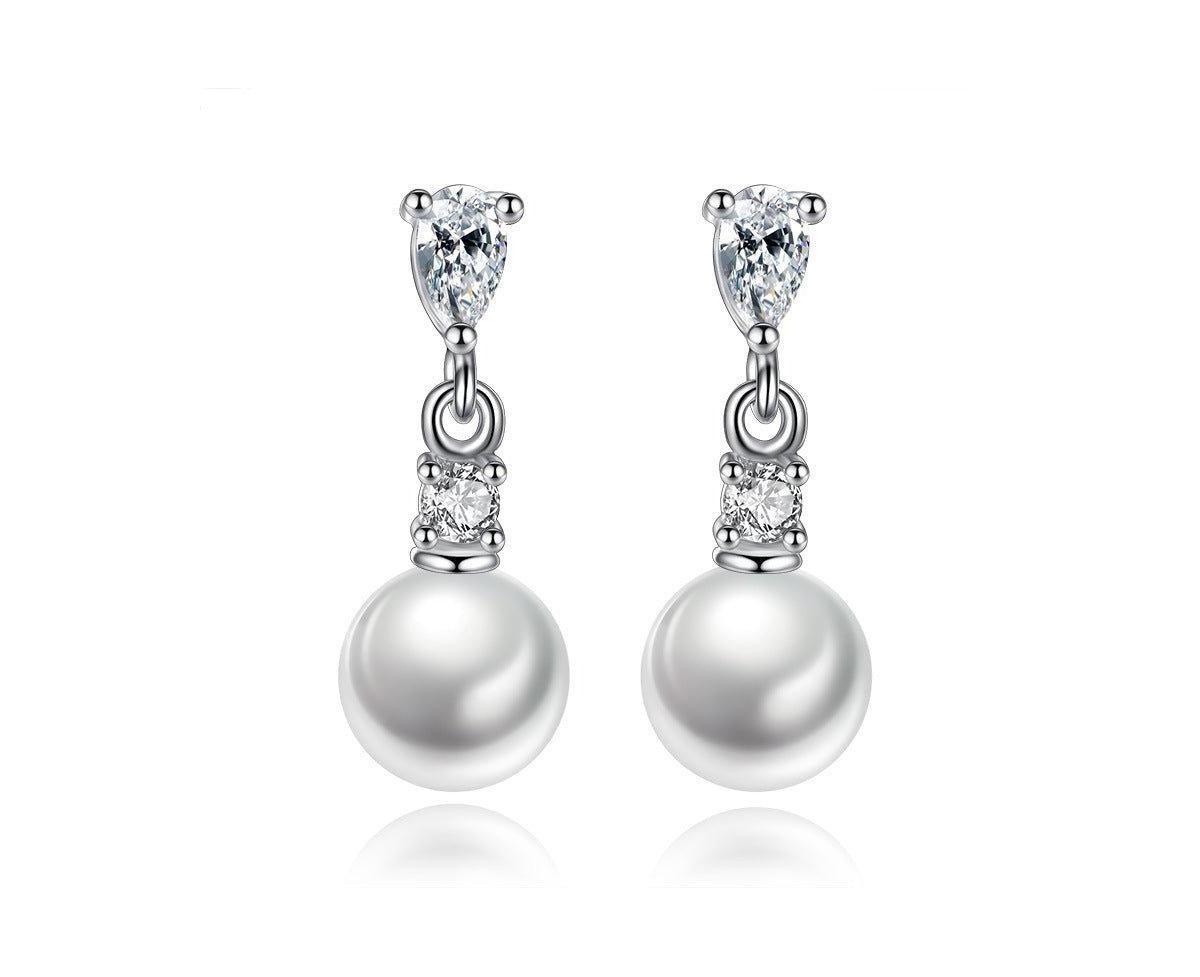 Pearl Drop Earrings with Cubic Zirconia Accents Earrings for Women Product Image