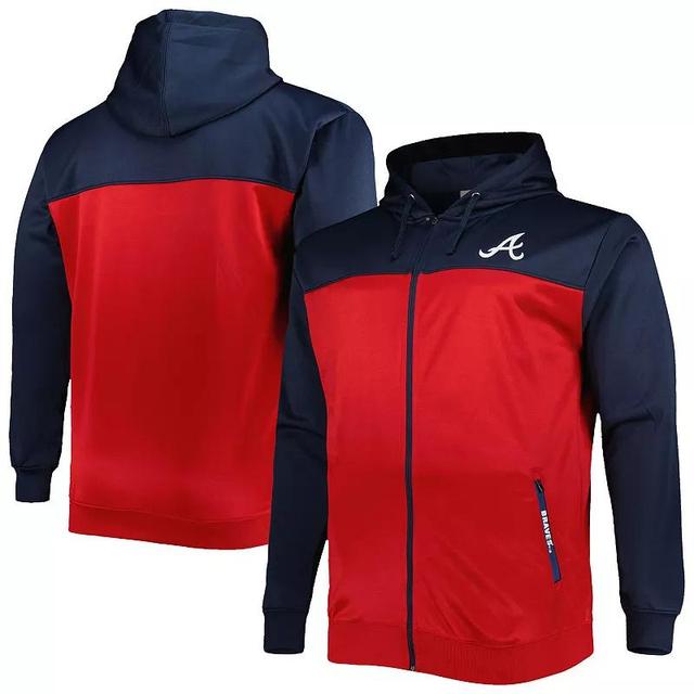 Mens /Red Atlanta Braves Big & Tall Yoke Full-Zip Hoodie Blue Product Image