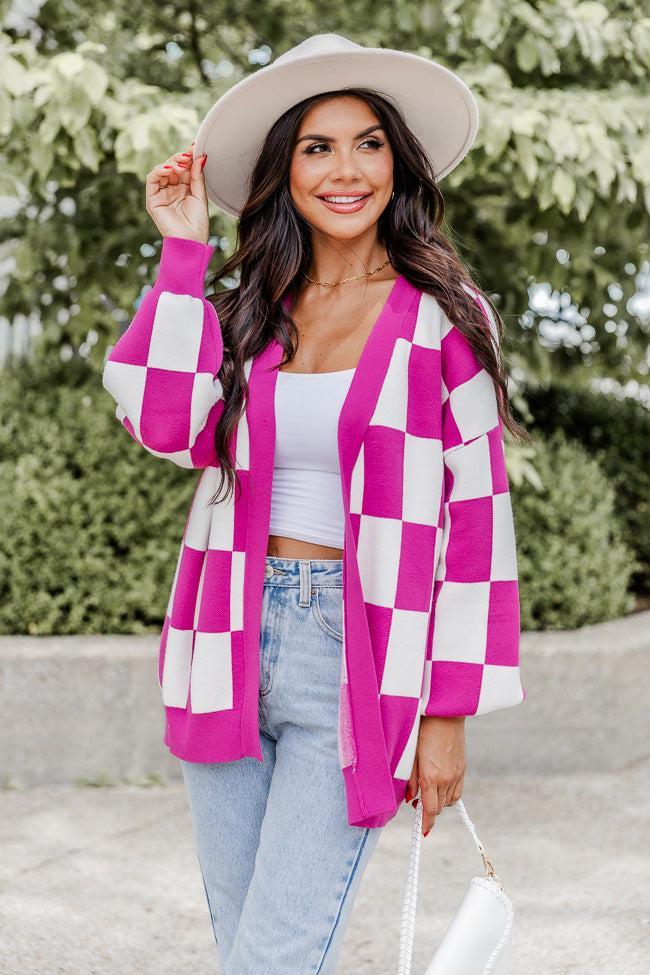 Trying Your Best Magenta Checkered Cardigan  FINAL SALE Product Image