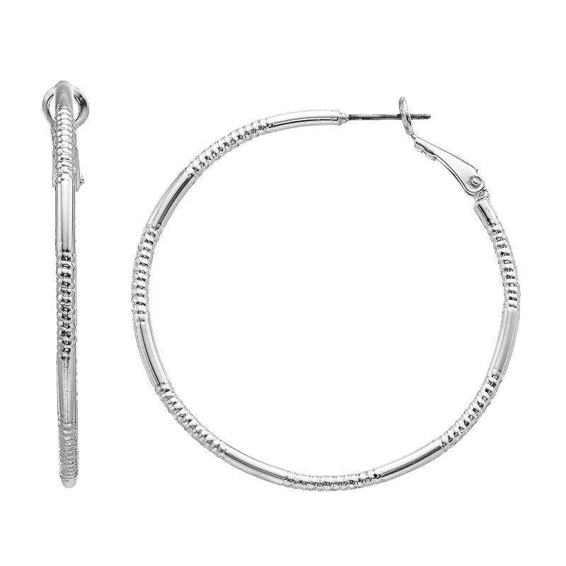 Nine West Ribbed Hoop Earrings, Womens, Silver Tone Product Image