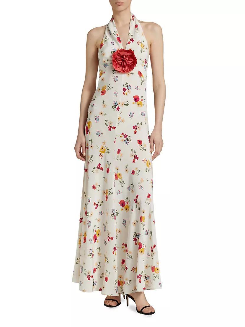 Floral Silk Halter Maxi Dress Product Image