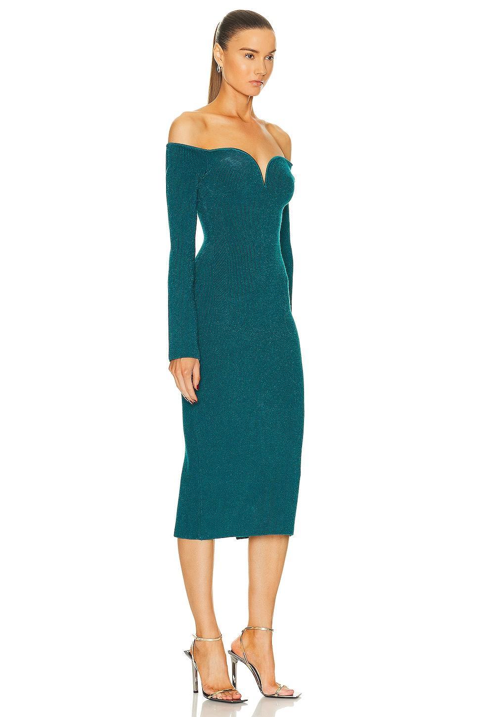 GALVAN Grace Long Sleeve Dress in Peacock - Blue. Size L (also in ). Product Image