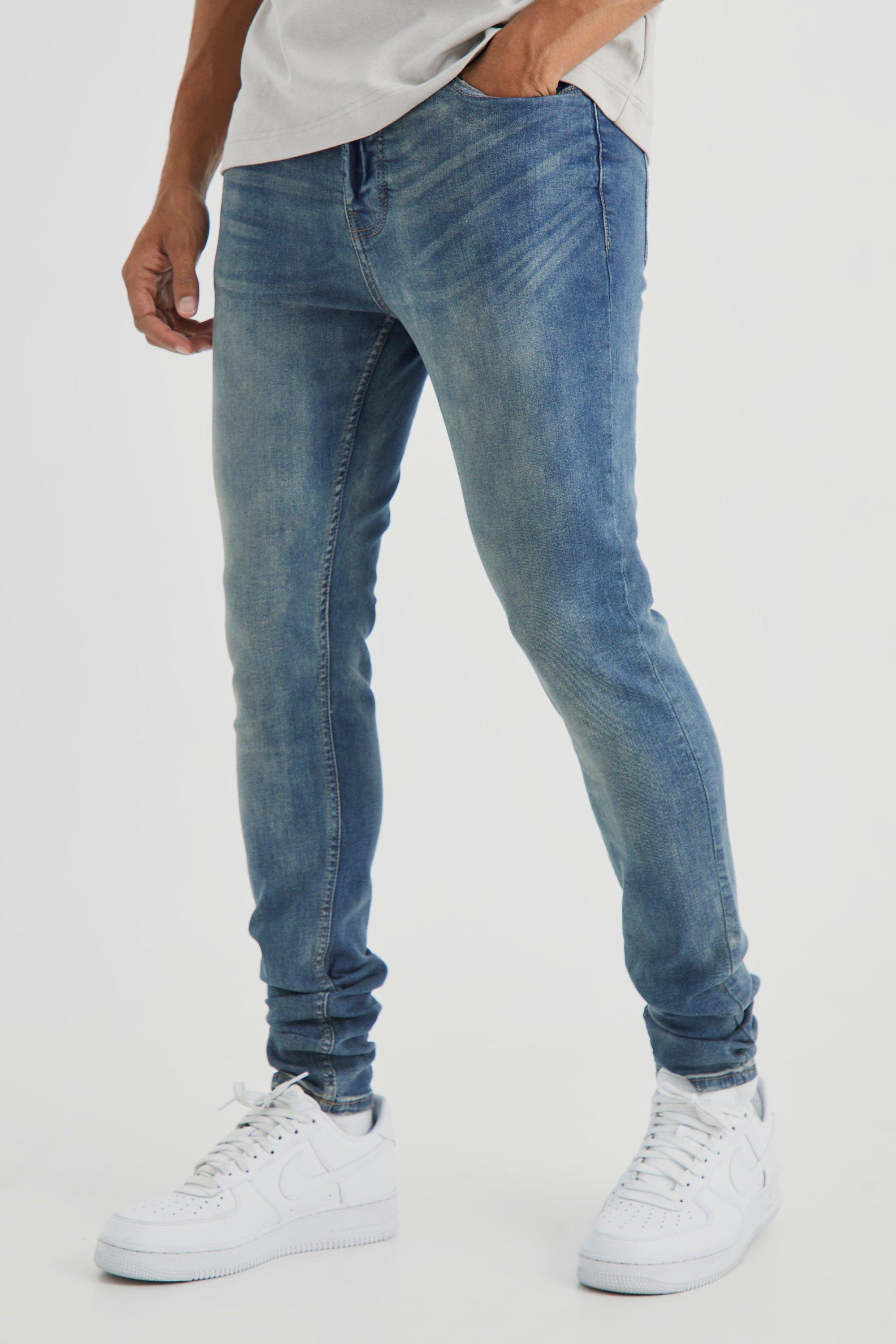 Mens Blue Skinny Stretch Stacked Tinted Jeans, Blue Product Image