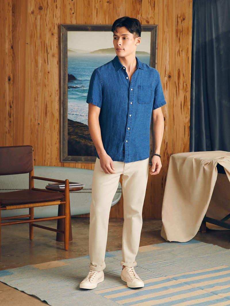 Short-Sleeve Palma Linen Shirt - Indigo Basketweave Product Image