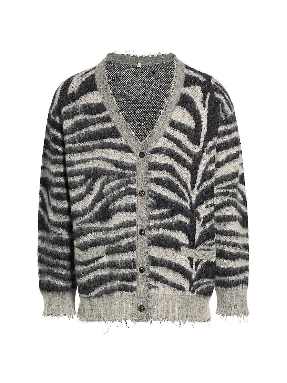 Mens Mohair-Wool Frayed-Trim Zebra Cardigan Product Image