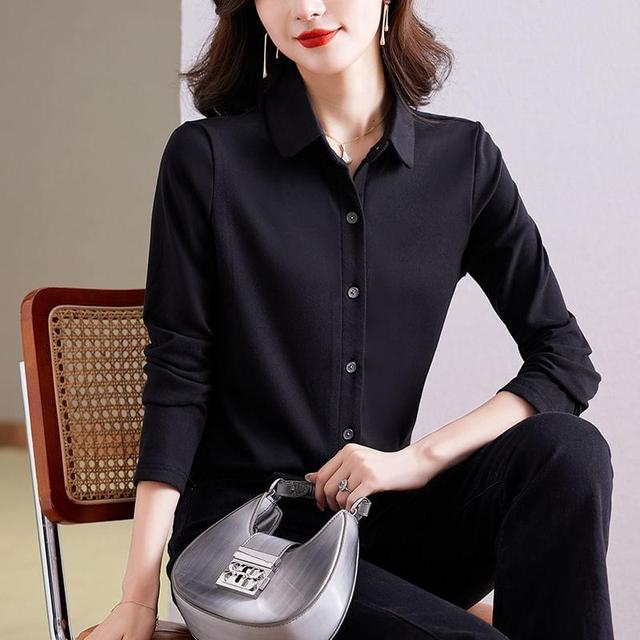 Long-Sleeve Velvet Plain Shirt Product Image