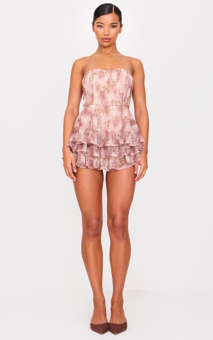 Premium Pink Floral Print Embellished Bandeau Rara Romper Product Image