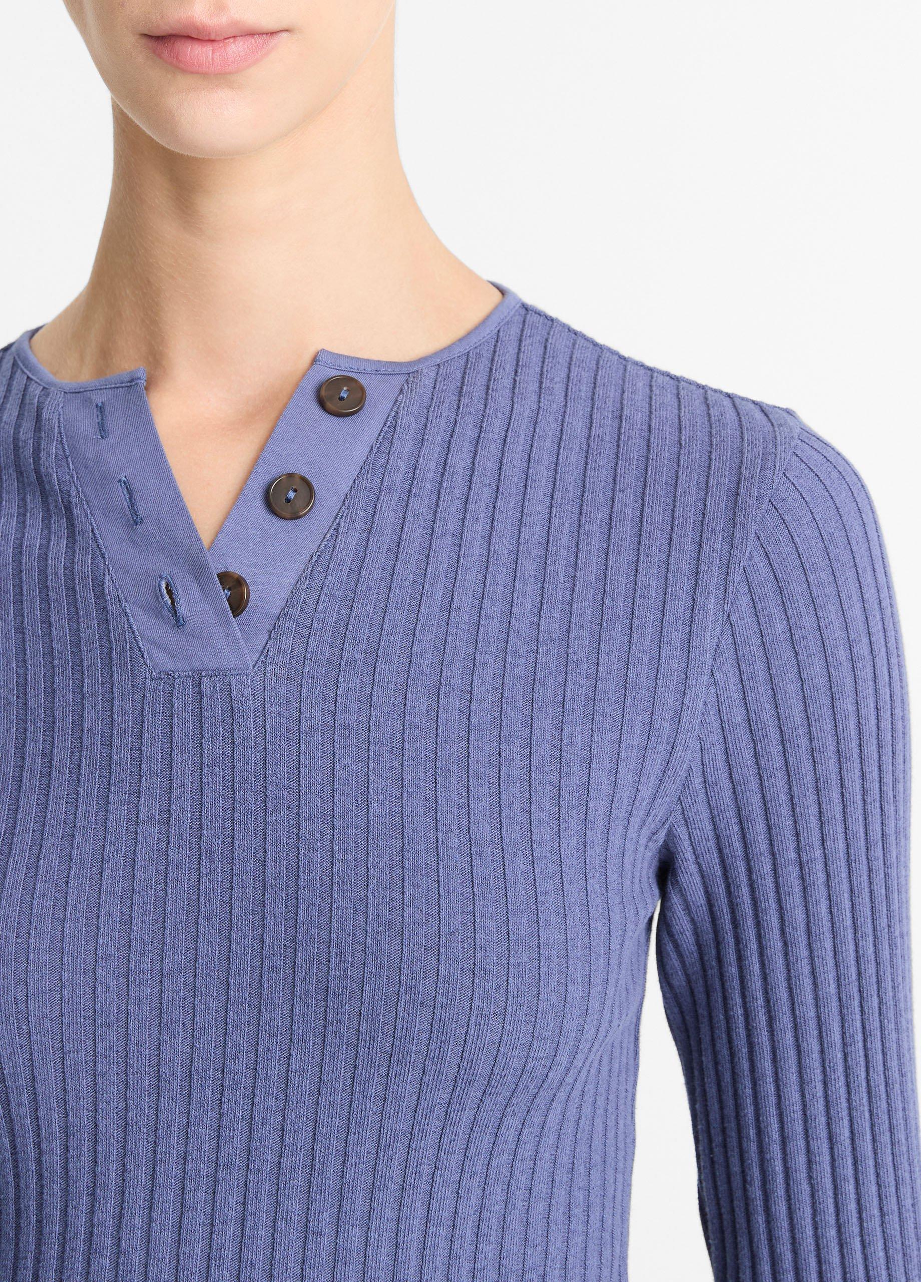 Ribbed Cotton-Blend Henley Product Image