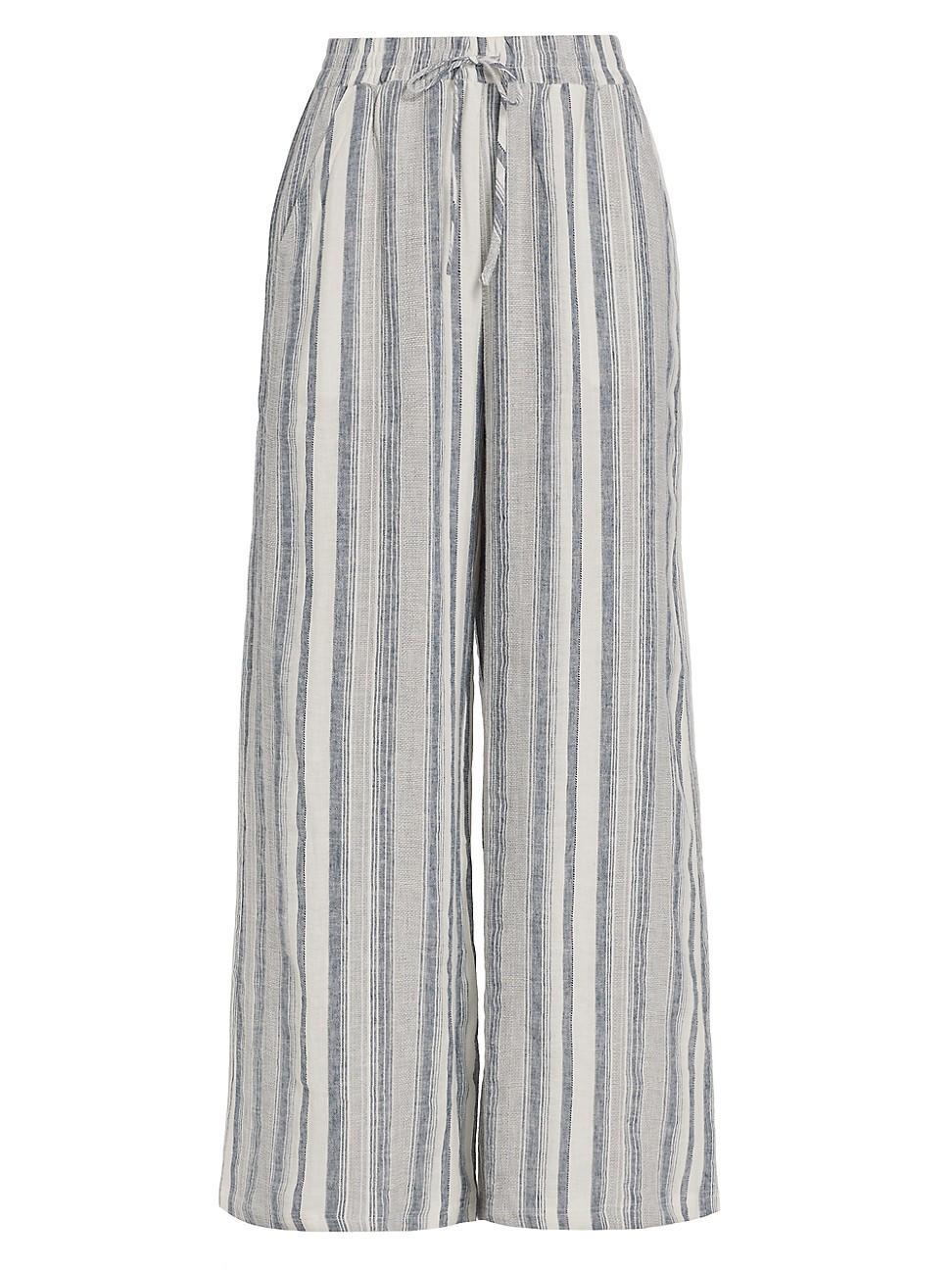 Womens Bailey Striped Linen-Blend Wide-Leg Pants product image