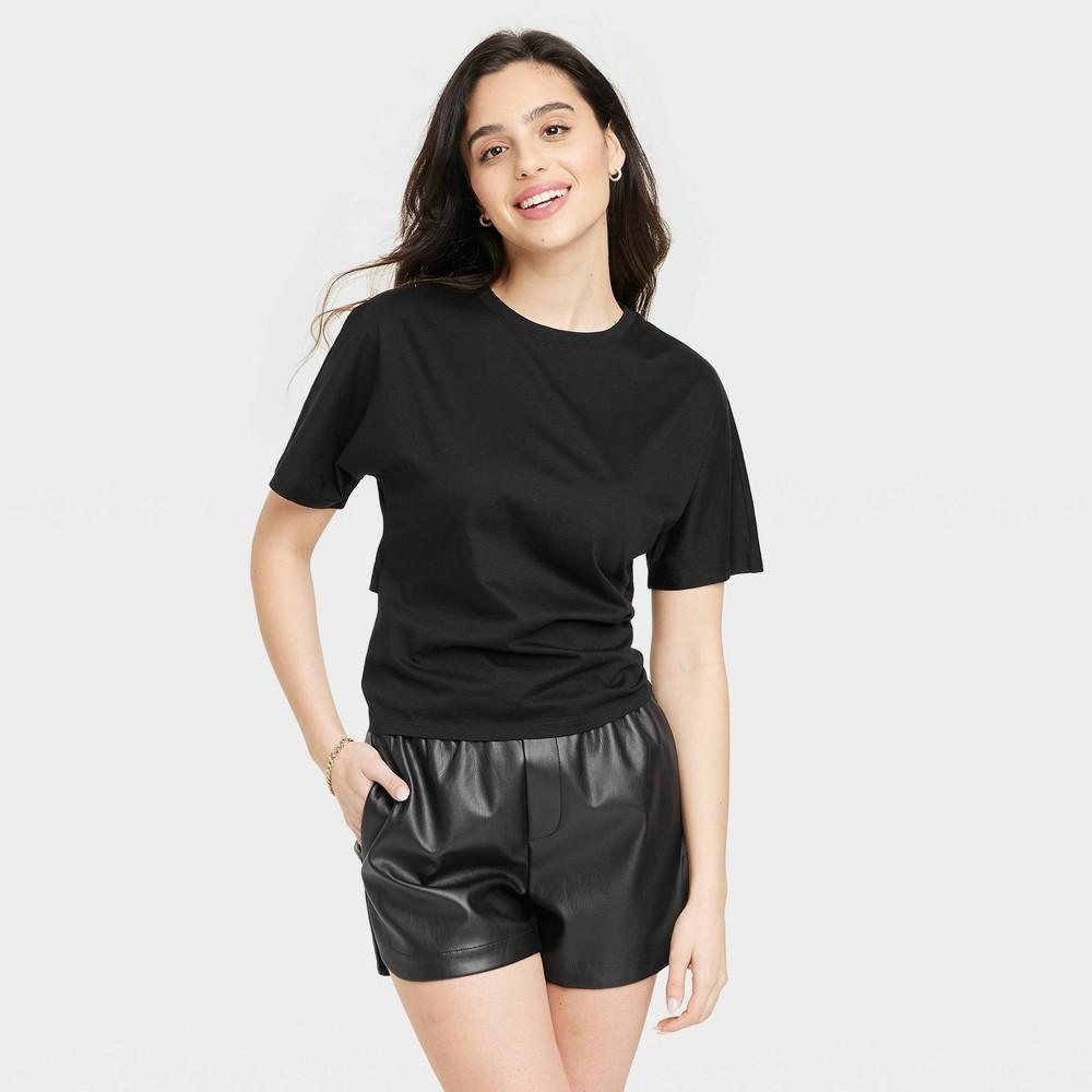 Womens Short Sleeve Bow T-Shirt - A New Day Black Product Image