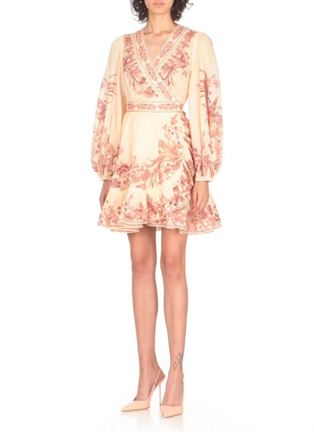 ZIMMERMANN Mini Dress In Cream Pink Bird Product Image