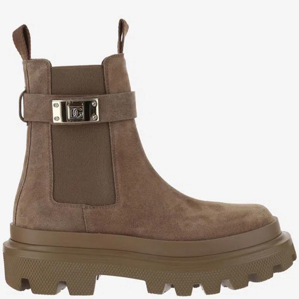 DOLCE & GABBANA Suede Ankle Boots With Logo In Brown product image