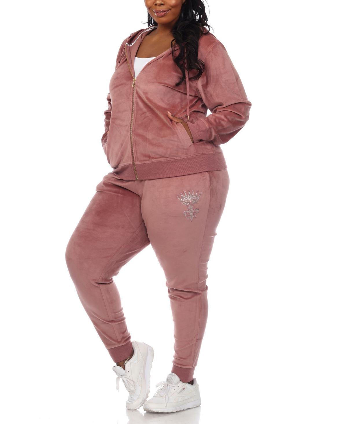 White Mark Plus Size Rhinestone Velour Tracksuit 2 Piece Set Product Image