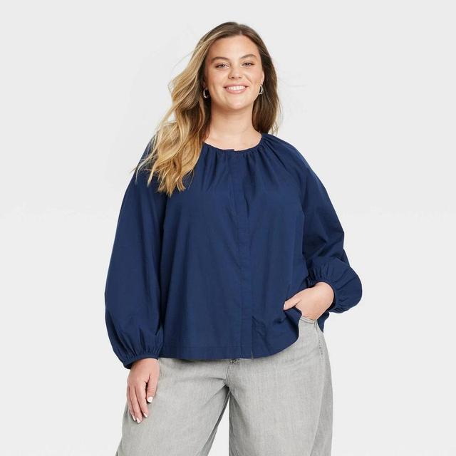 Womens Balloon Long Sleeve Blouse - Universal Thread Navy Blue 4X Product Image