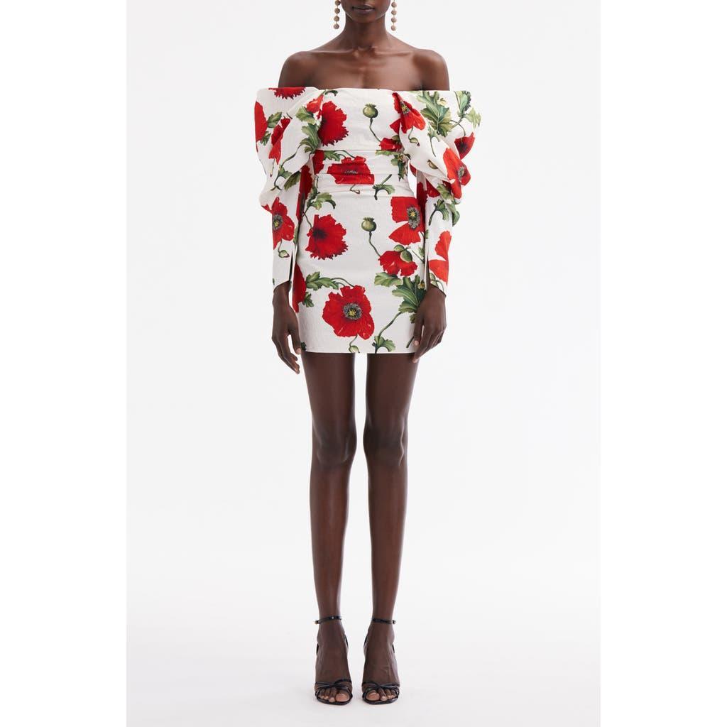 OSCAR DE LA RENTA Poppies Off The Shoulder Long Sleeve Minidress In White Red Product Image