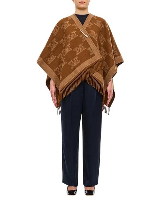 MAX MARA Frine Logo Wool Cape In Brown Product Image