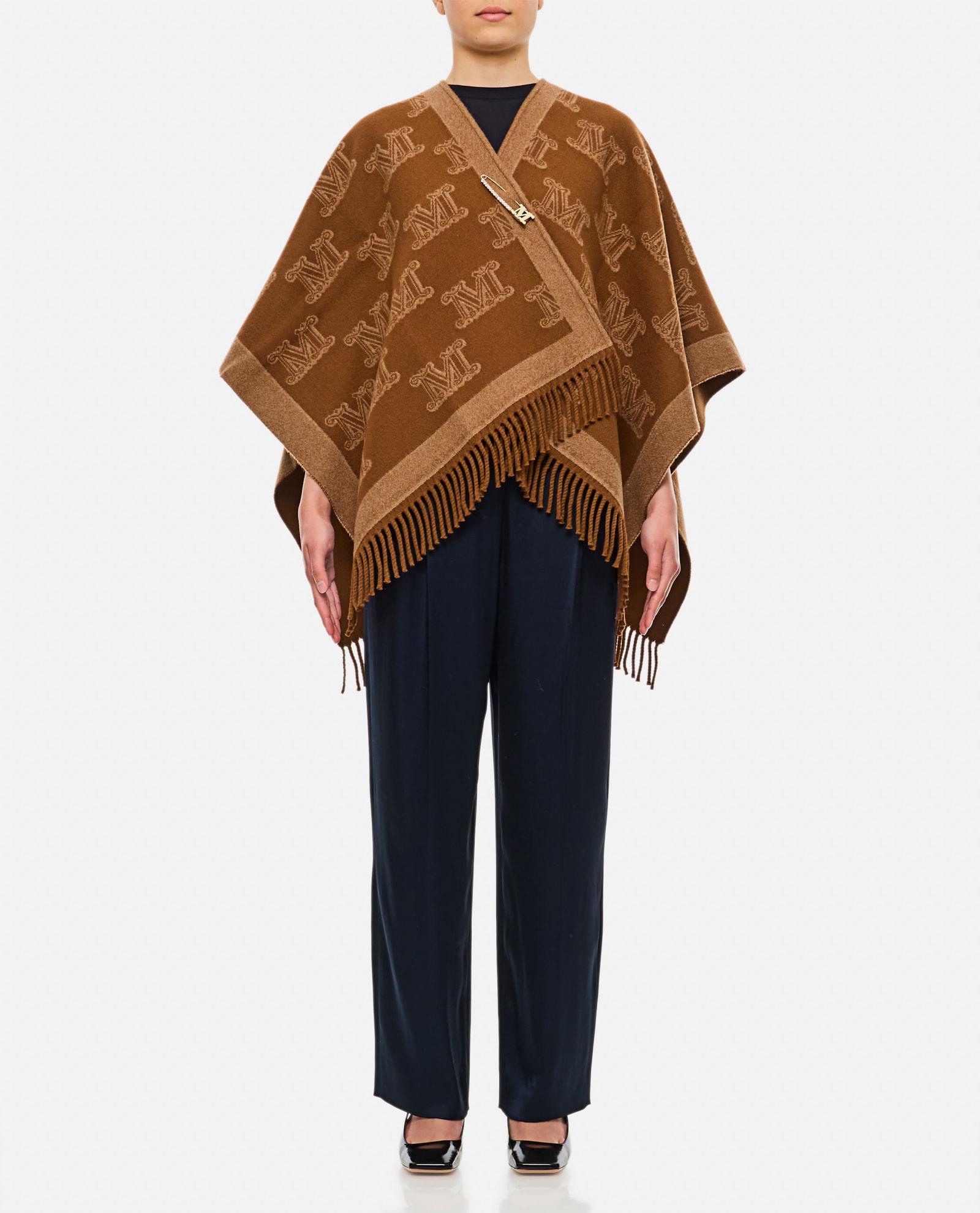 Frine Logo Wool Cape In Brown Product Image