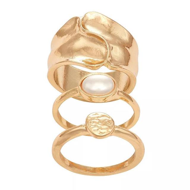 Sonoma Goods For Life Gold Tone Simulated Pearl Chunky 3-piece Rings Set, Womens Product Image