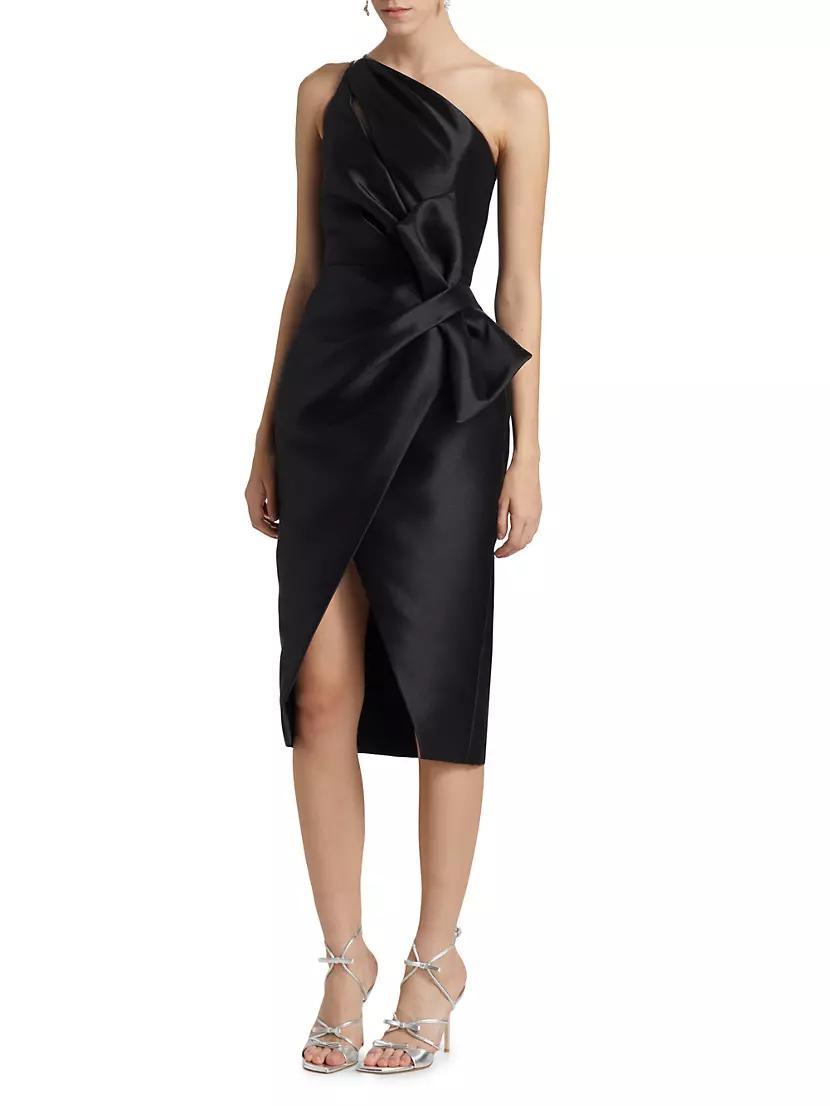 One-Shoulder Bow-Accented Cocktail Dress Product Image