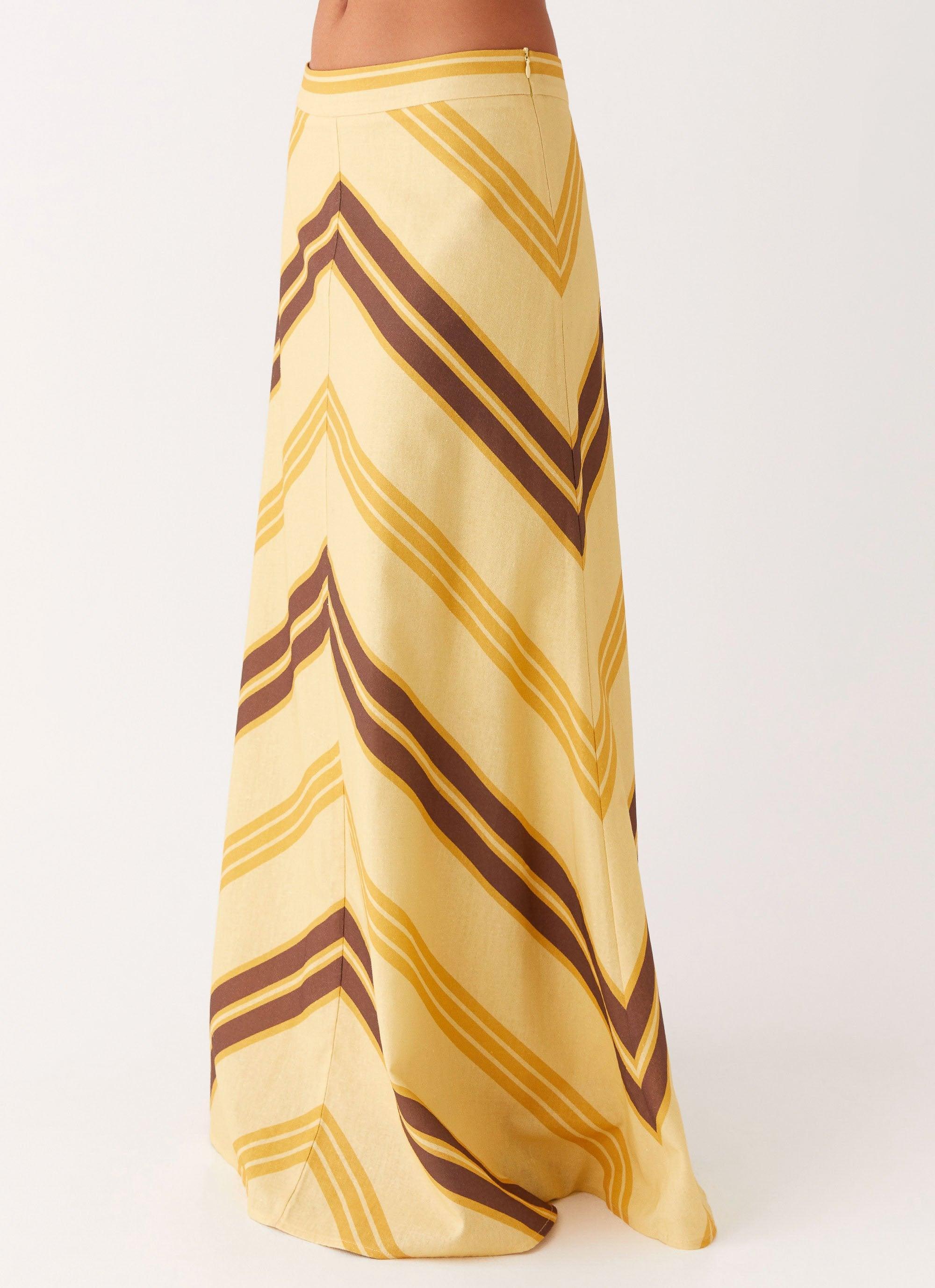 About Me Maxi Skirt - Yellow Brown Stripe Product Image