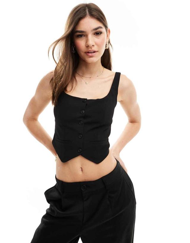 Pull&Bear vest corset style top in black Product Image