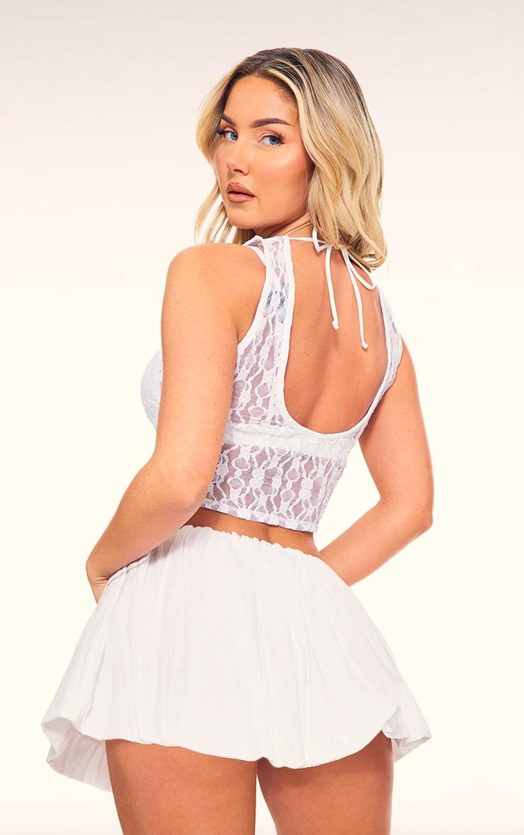 White Lace Scoop Tie Back Crop Top Product Image