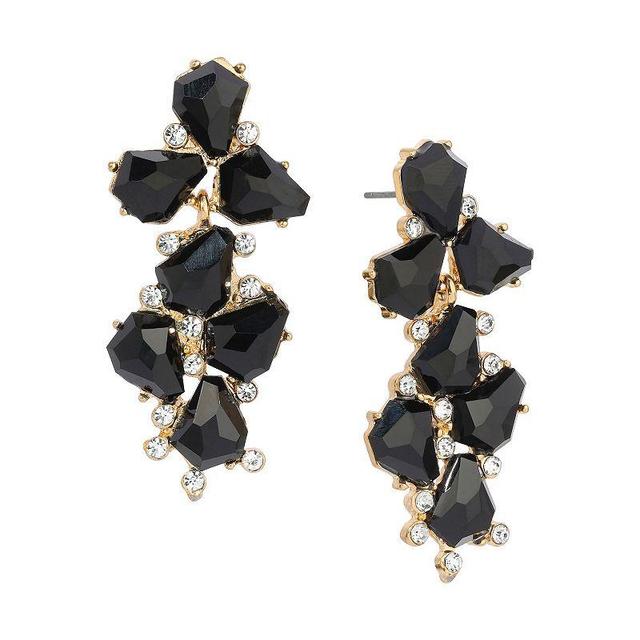 1928 Gold Tone Jet Black Crystal Accent Drop Earrings, Womens Product Image