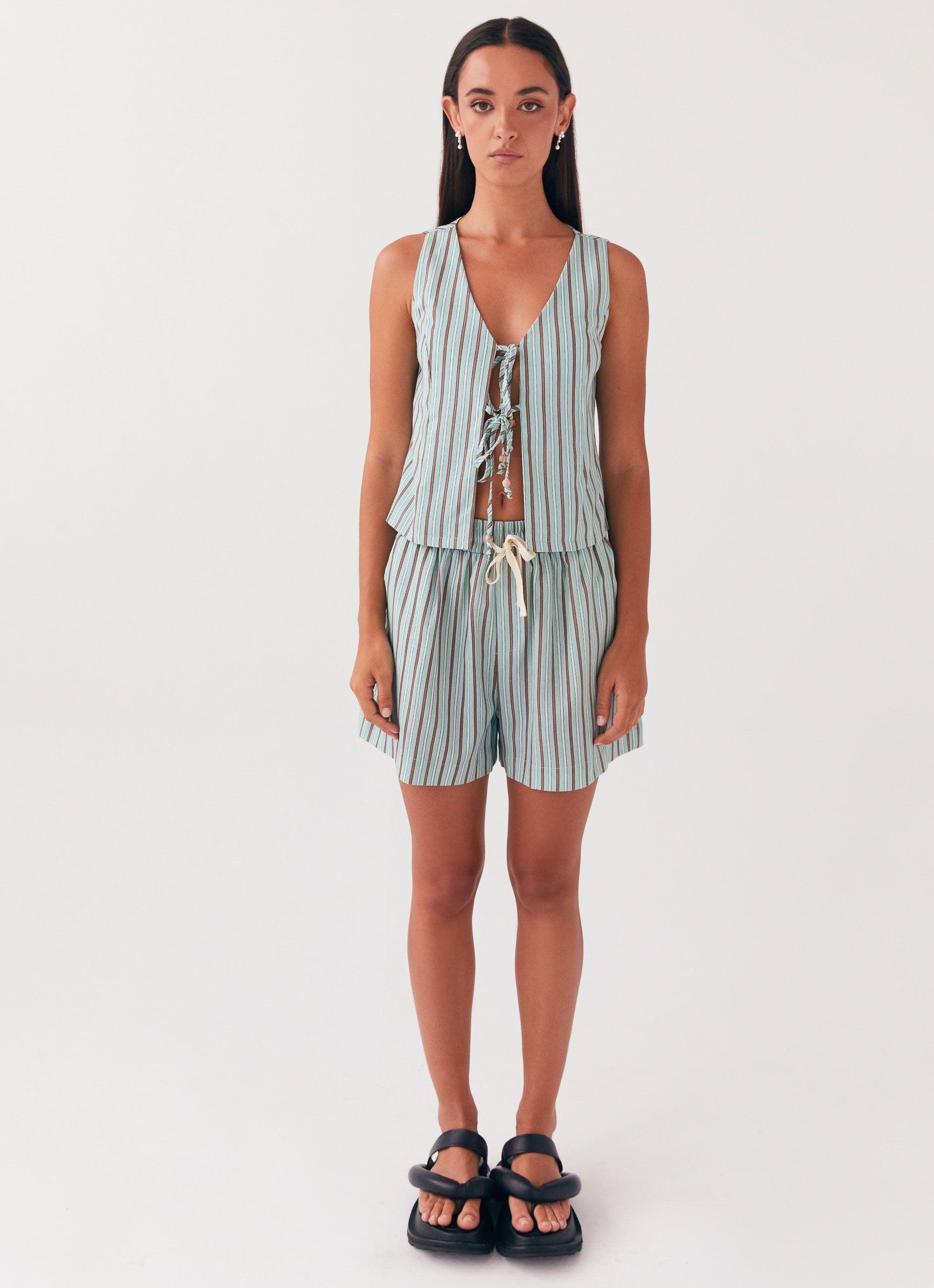 Tina Linen Vest Top - Coastal Stripe Product Image