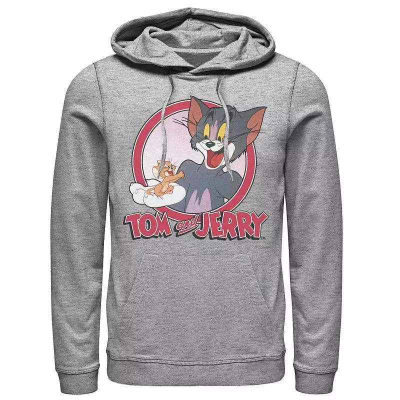 Mens Tom And Jerry Retro Style Portrait Hoodie, Mens Athletic Grey Product Image