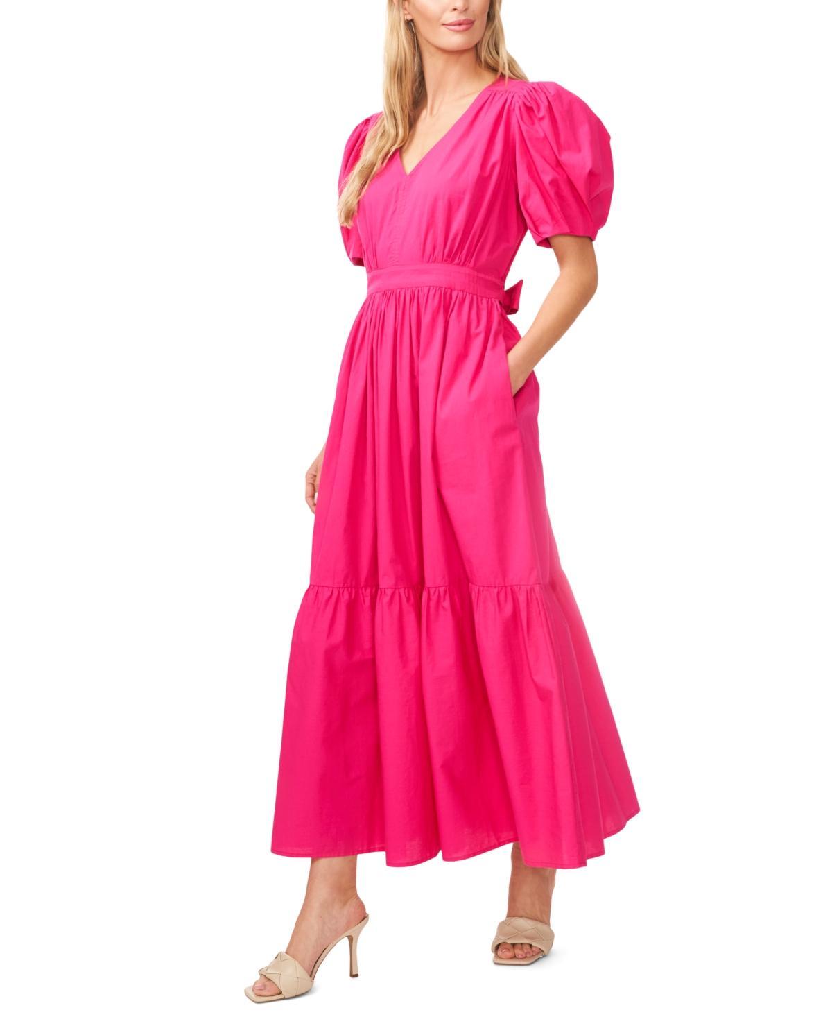 CeCe Cotton Poplin Short Puff Sleeve Maxi Dress (Bright Rose) Women's Clothing Product Image