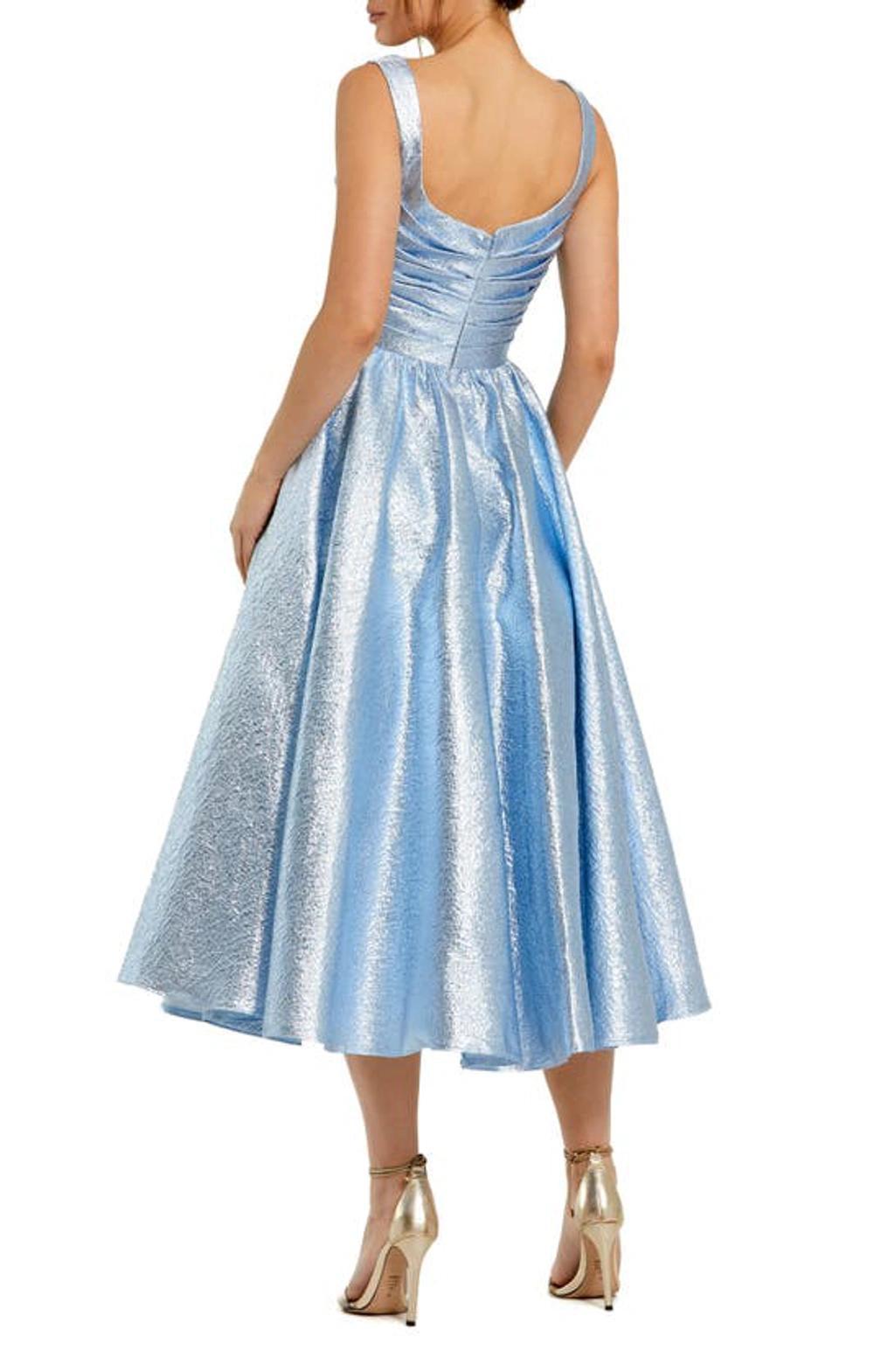 Metallic A-line Midi Cocktail Dress In Ice Blue Product Image