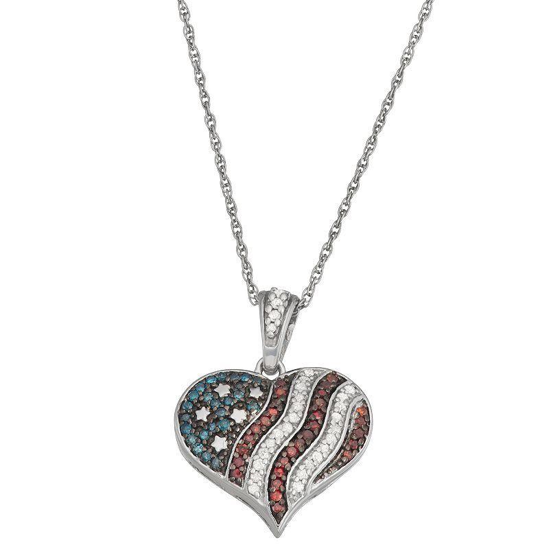 Jewelexcess 1/4 Carat T.W. Multicolor Diamond Sterling Silver Patriotic Heart Pendant Necklace, Womens Product Image