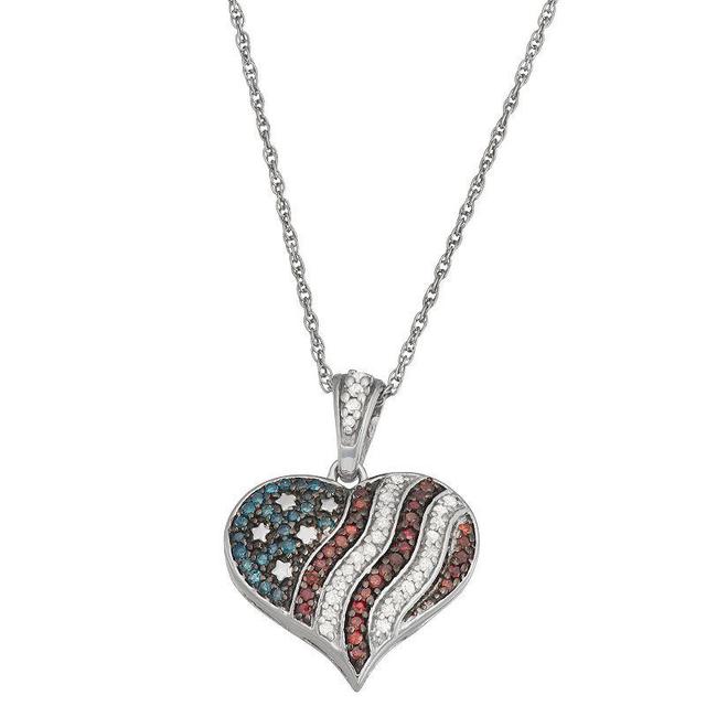 Jewelexcess 1/4 Carat T.W. Multicolor Diamond Sterling Silver Patriotic Heart Pendant Necklace, Womens Product Image