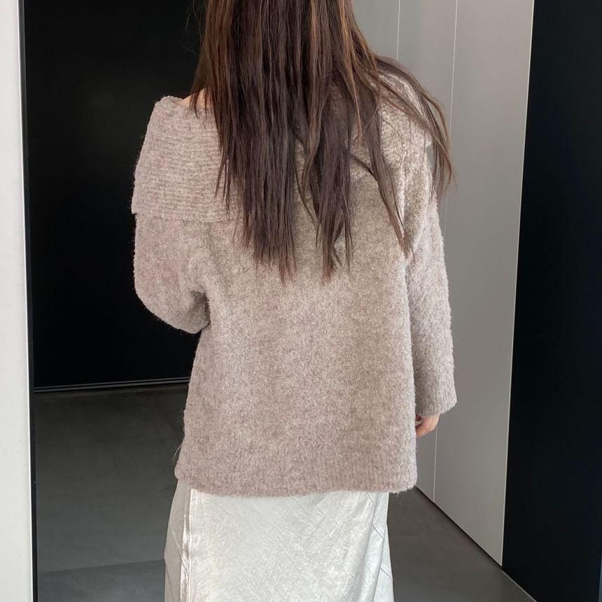 Off-Shoulder Plain Oversized Sweater Product Image