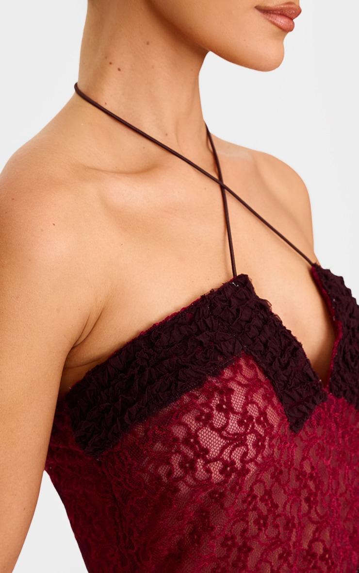 Burgundy Textured Lace Contrast Detail Top Product Image