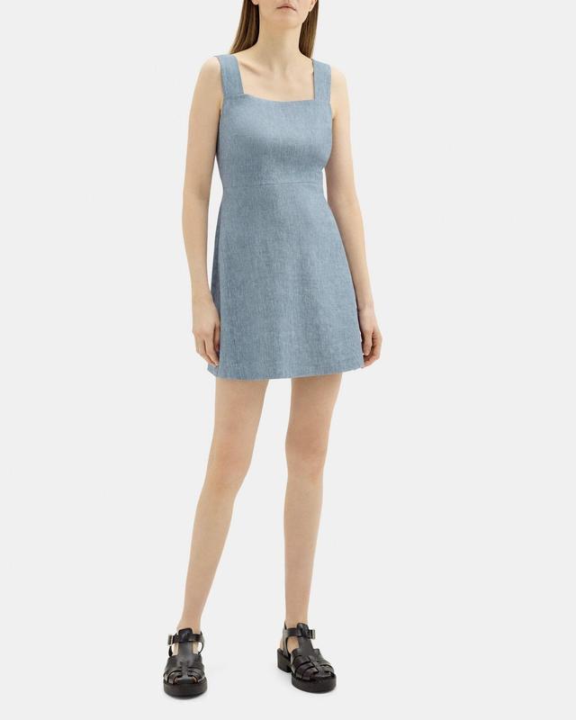 Fit-and-Flare Mini Dress in Stretch Linen Mélange Product Image