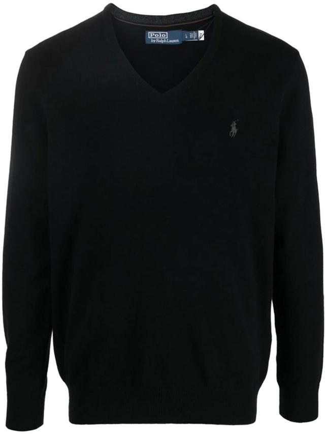 Logo Embroidered Cotton Jumper In Schwarz Product Image